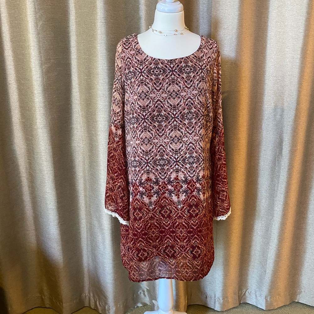 Patterned Dress with Bell Sleeves